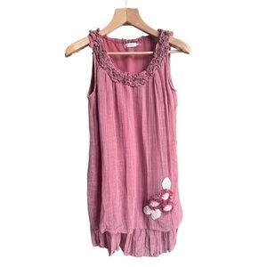 Blu Pepper Women’s Mauve Airy Gauze Cotton Tunic Dress Floral Appliqué, Small